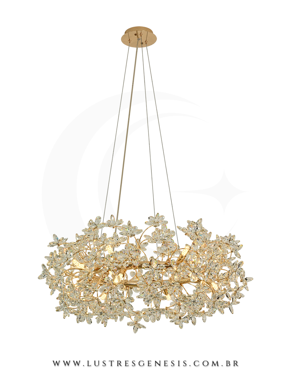 Lustre Pendente Contemporaneo DCD06247 Metal Dourado Cristal 85x38cm, Mesa Sala de Jantar, Quarto Casal, Cozinha, Sala de Estar